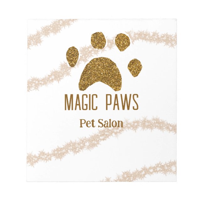 Golden glitter tassar pet salon add namn e-postadr anteckningsblock (Framsida)