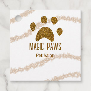 Golden glitter tassar pet salon add namn e-postadr gåvor etiketter