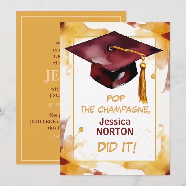 🎓Golden Glow Anpassningsbart Examenutskick Inbjudningar (Fram/baksida)
