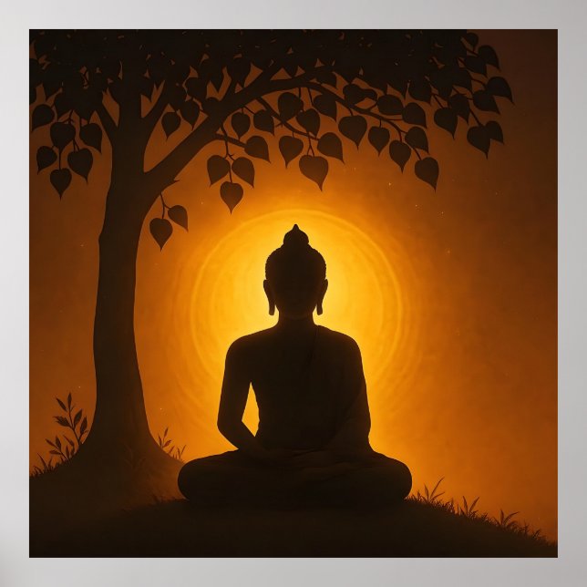 Golden Glow Buddha Meditation - Bodhi Tree Enlight Poster (Framsidan)