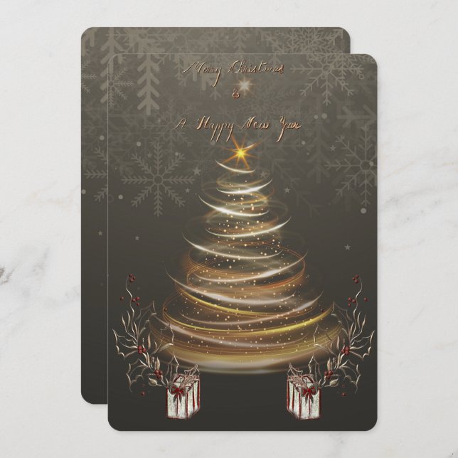 Golden Glow Christmas Holiday Christmas Card  Julkort (Fram/baksida)