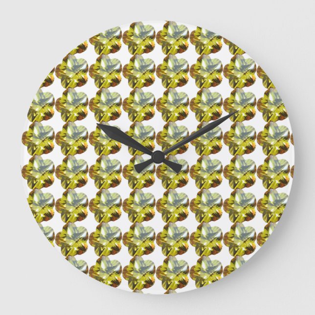 Golden Glow - Gult Gemstone Flower Design Stor Klocka (Framsida)