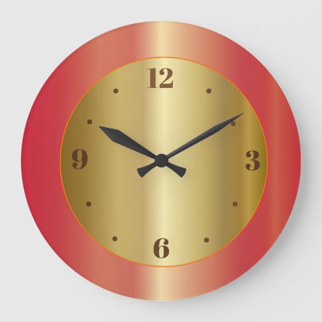 Golden Glow med Orange Red Gräns Kitchen Clocks Stor Klocka (Framsida)