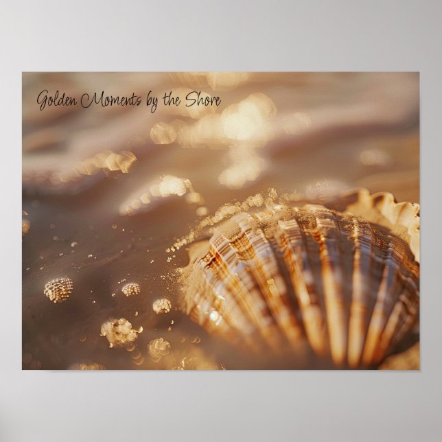 Golden Glow: Seashell i solbelyst skum Poster (Framsidan)