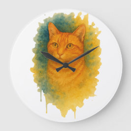 Golden Glow: Watercolor Cat T-Shirt Stor Klocka