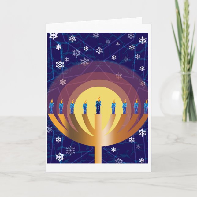 Golden Glowing Hanukkah Menorah Greeting Card Helgkort (Framsida)