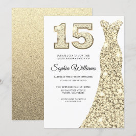 Golden Gnistra Dress Quinceanera 15:e födelsedagen Inbjudningar
