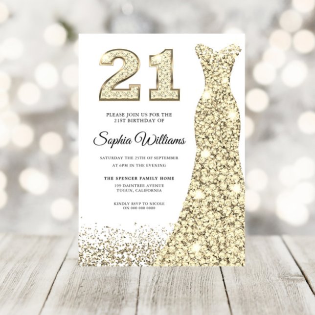 Golden Gnistra Glitter Dress 21:a födelsedagen Par Inbjudningar (Skapare uppladdad)
