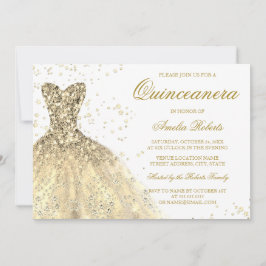 Golden Gnistra Glitter Dress Quinceanera Party Inbjudningar