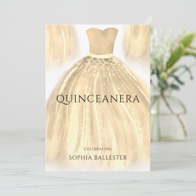 Golden Gnistra Sjöjungfru Dress Quinceanera Party Inbjudningar (Stående Fram)