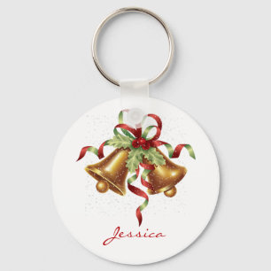 Golden God jul Bell med Red Bow Helgdag Nyckelring