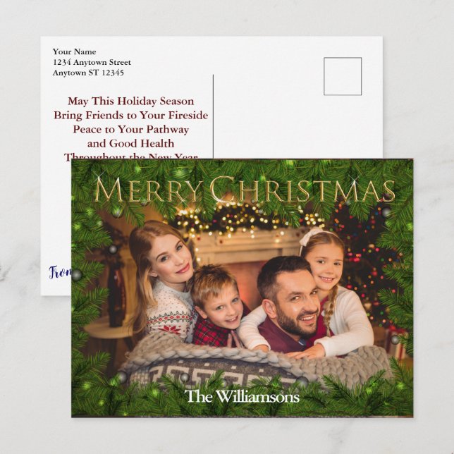 Golden God jul bland Gräs Photo Vykort (Fram/baksida)