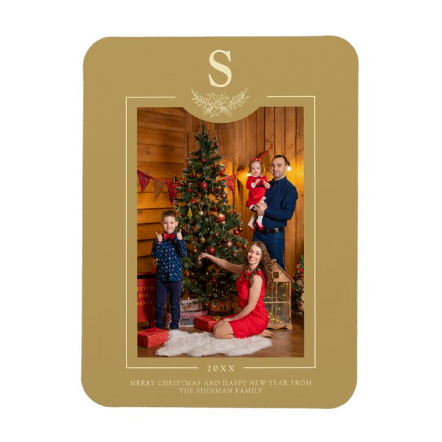 Golden God jul Monogrammed Photo Family Magnet (Vertikal)