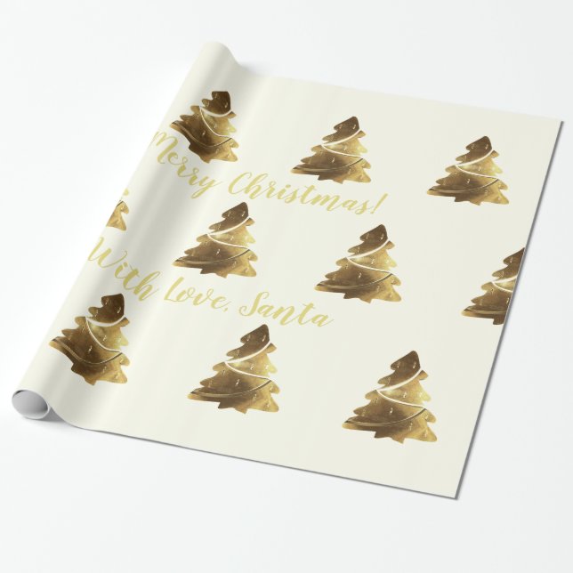 Golden God jul Träd med Eleganten Candles Presentpapper (Utrullad)