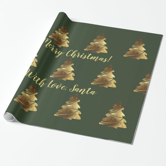 Golden God jul Träd med Eleganten Candles Presentpapper (Utrullad)