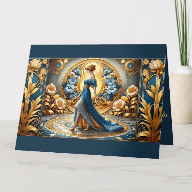 Golden Goddess i Art nouveau Bloom Kort (Framsida)