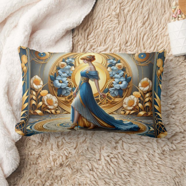Golden Goddess i Art nouveau Bloom Lumbarkudde (Filt)