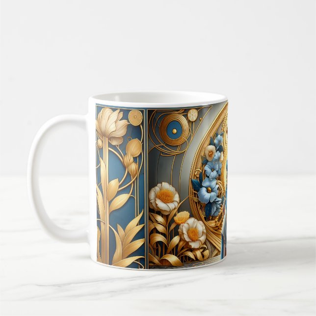 Golden Goddess in Art Nouveau Bloom Kaffemugg (Vänster)