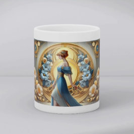 Golden Goddess in Art Nouveau Bloom Kaffemugg