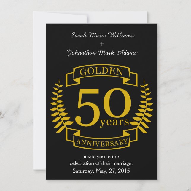 GOLDEN Golden 50 år Bröllop-årsdagen 50 alla Inbjudningar (Framsida)