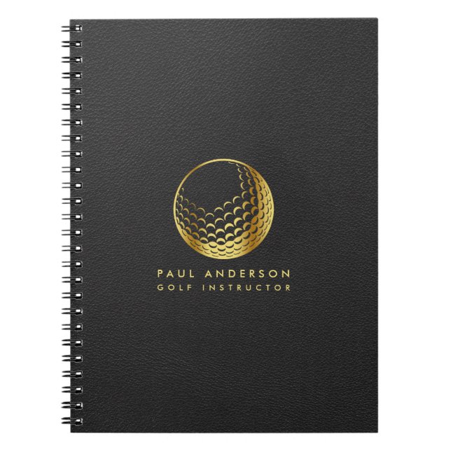 Golden Golf Boll Logotyp Elegant Golfer Monogram Anteckningsbok (Framsidan)