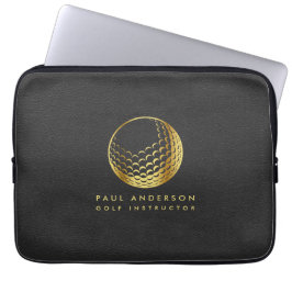 Golden Golf Boll Logotyp Elegant Golfer Monogram Laptop Fodral