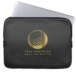 Golden Golf Boll Logotyp Elegant Golfer Monogram Laptop Fodral