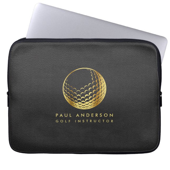 Golden Golf Boll Logotyp Elegant Golfer Monogram Laptop Fodral (Framsidan)