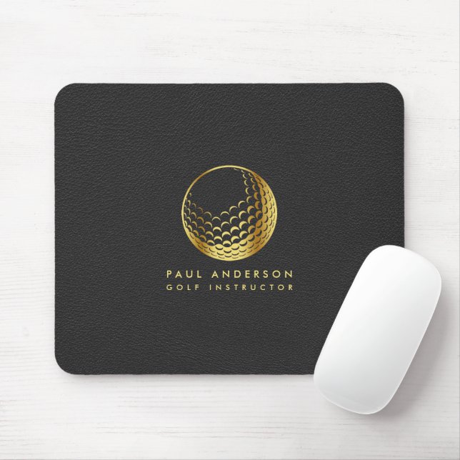 Golden Golf Boll Logotyp Elegant Golfer Monogram Musmatta (Med mus)