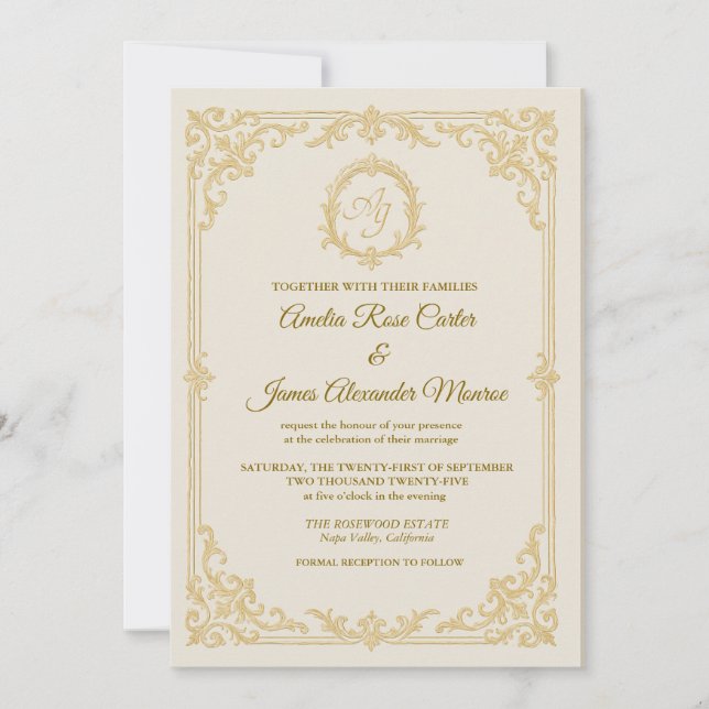 Golden Grace - inbjudan till Elegant Foil Wedding (Framsida)