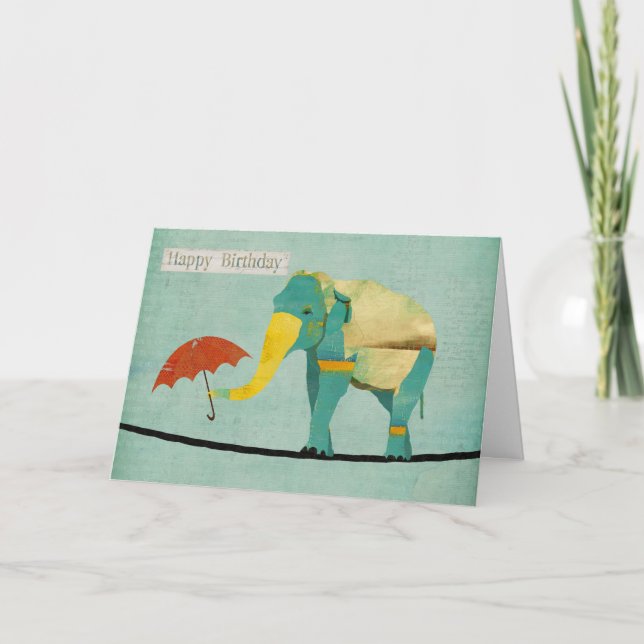 Golden Gracely Elephant Birthday Card Kort (Framsida)