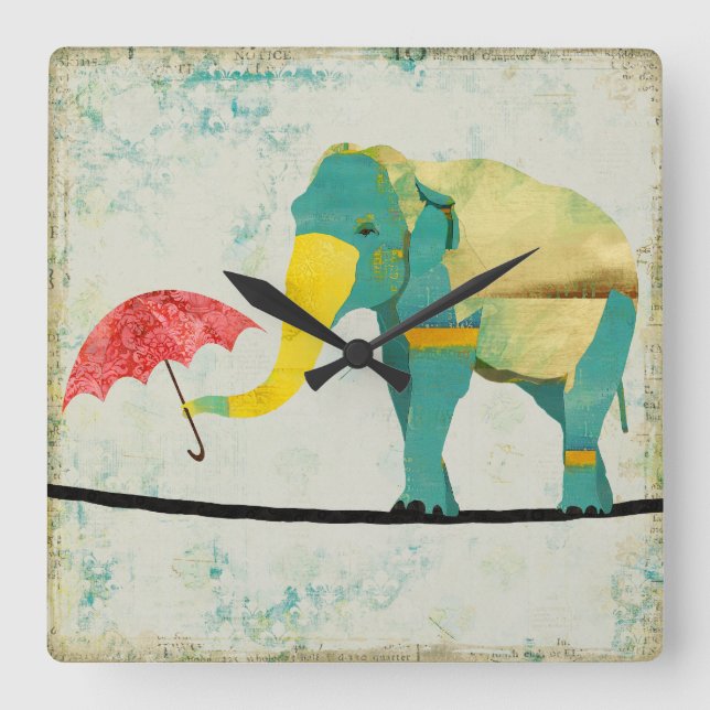 Golden Gracely Elephant Clock Fyrkantig Klocka (Framsida)