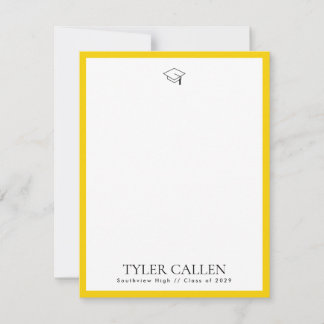 Golden Grad Cap Notecard with Yellow Backer Inbjudningar