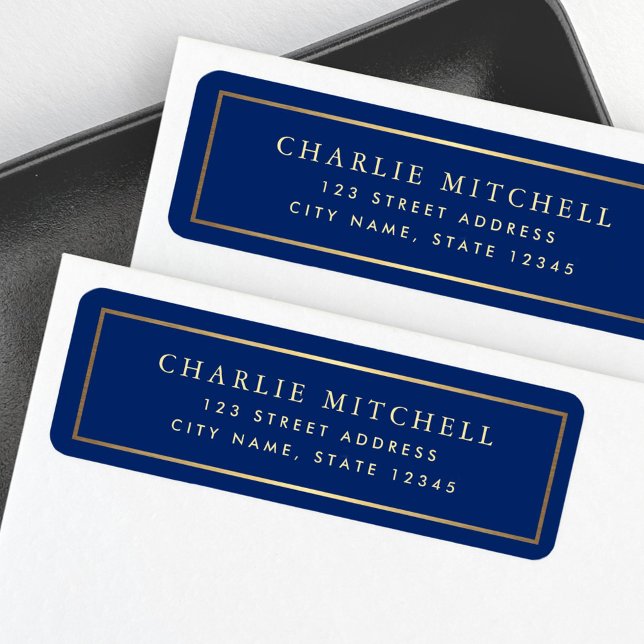 Golden gradient gräns royal blue returadress returadress etikett (Golden gradient border royal blue return address label)