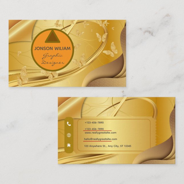 Golden Graphic Designer Business Card | Minimalist Visitkort (Fram/baksida)