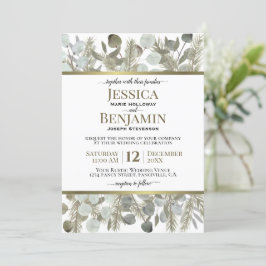 Golden Gräs & Eucalyptus Rustic Winter Wedding Inbjudningar