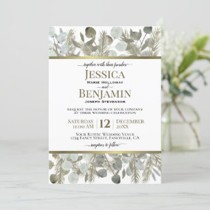 Golden Gräs & Eucalyptus Rustic Winter Wedding Inbjudningar