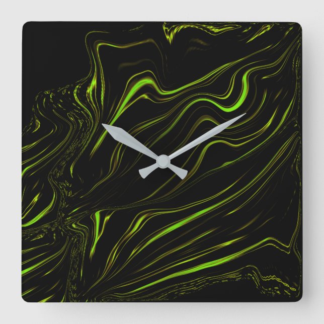 Golden-gräs, vågigt grönt för långa spår på svarta fyrkantig klocka (Framsida)