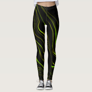 Golden-gräs, vågigt grönt för långa spår på svarta leggings