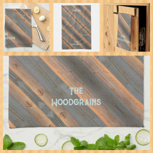 Golden Grått diagonal Woodgrain Rustic Kökshandduk