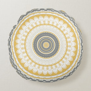 Golden Grått Mandala Rund Kudde