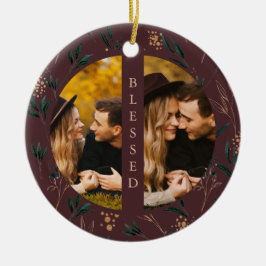 Golden Greenery Blsed Typography Photo Eggplant Julgransprydnad Keramik