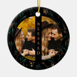 Golden Greenery Blsed Typography Two Photo Black Julgransprydnad Keramik