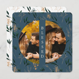 Golden Greenery Blue Blating Two Photo Julkort