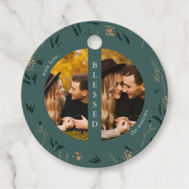 Golden Greenery Teal Two Photo Jul Helgdag Gåvor Etiketter