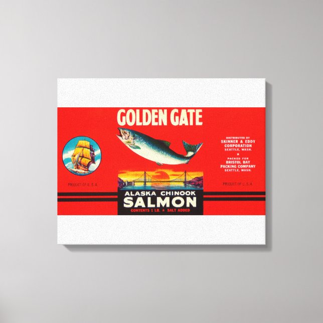 Golden Grind Brand Salmon Label-Seattle, WA Canvastryck (Framsida)