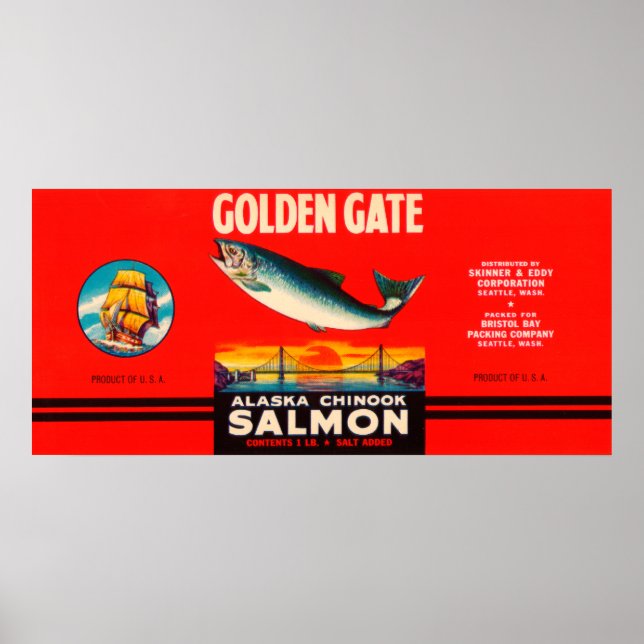 Golden Grind Brand Salmon Label-Seattle, WA Poster (Framsidan)