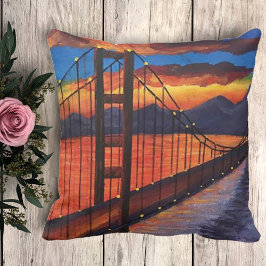 Golden Grind Bridge Acrylic Painting Dekorativ kud Kudde