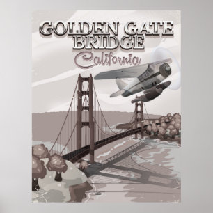 Golden Grind Bridge California tecknad sepia Poster