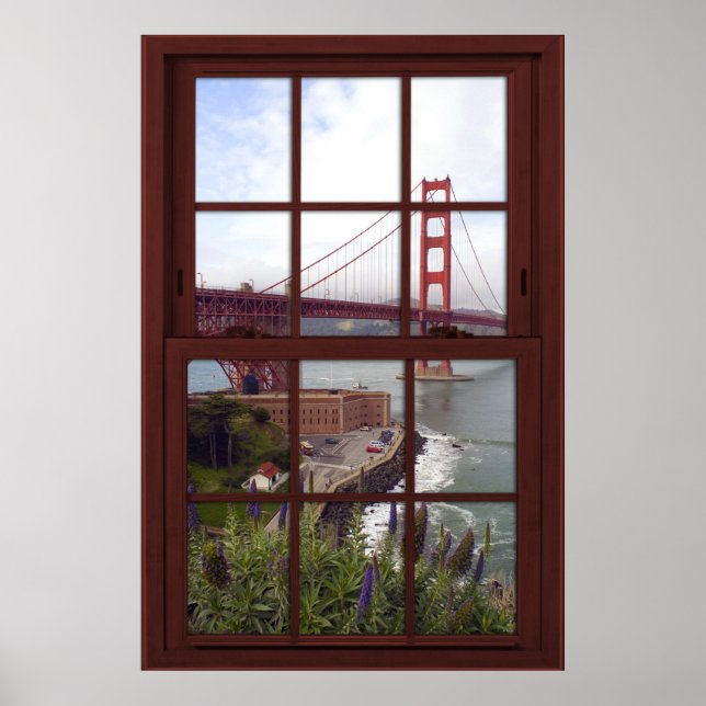 Golden Grind Bridge Faux Cherry Wood Window Poster (Framsidan)
